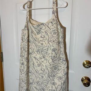 a new day Cream Dress with Black Floral Sketch Design- Cotton / Linen blend